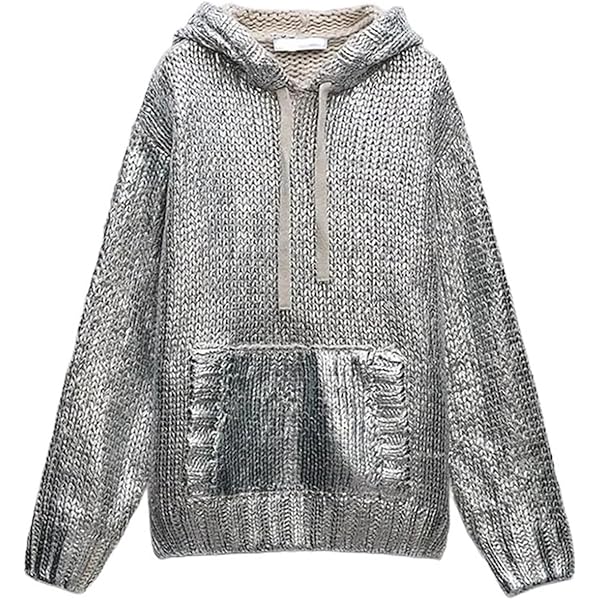 BSXDIKJU Women's Metallic Hooded Sweater Long Sleeve